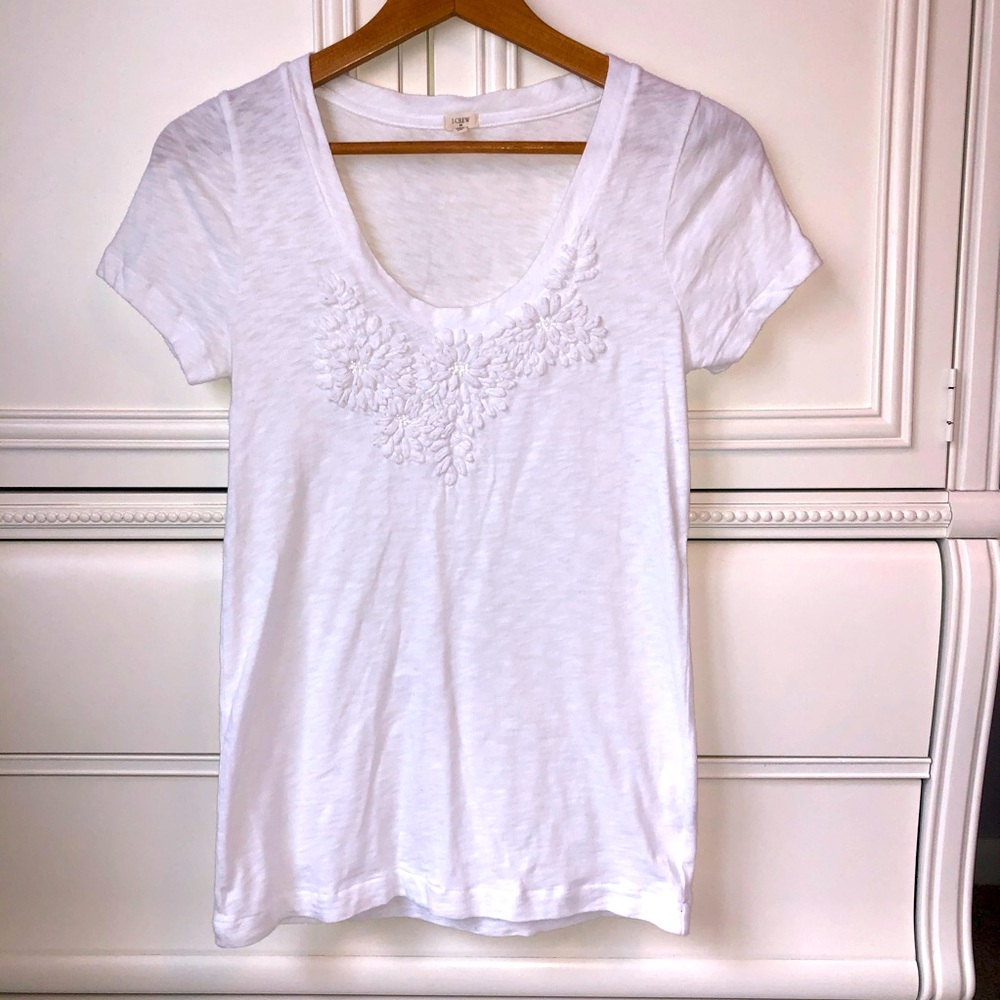 J.Crew White Tee with Floral Embroidery Detail